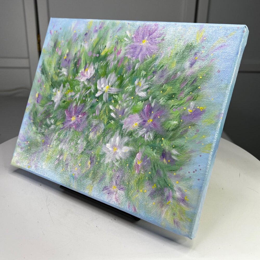 "Flowering 1" Stretched Canvas Acrylic Painting Floral Wall Art 8" x 10" - Picture 5 of 7